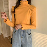 Women Half-high Collar T shirts Long-sleeved Casual Solid Basic Cropped Tops Female Loose Slim Basic T Shirts Spring and Autum
