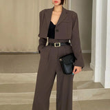 Peneran 2023 Korean chic retro lapel loose short one button suit jacket + high waist long wide leg trousers suit