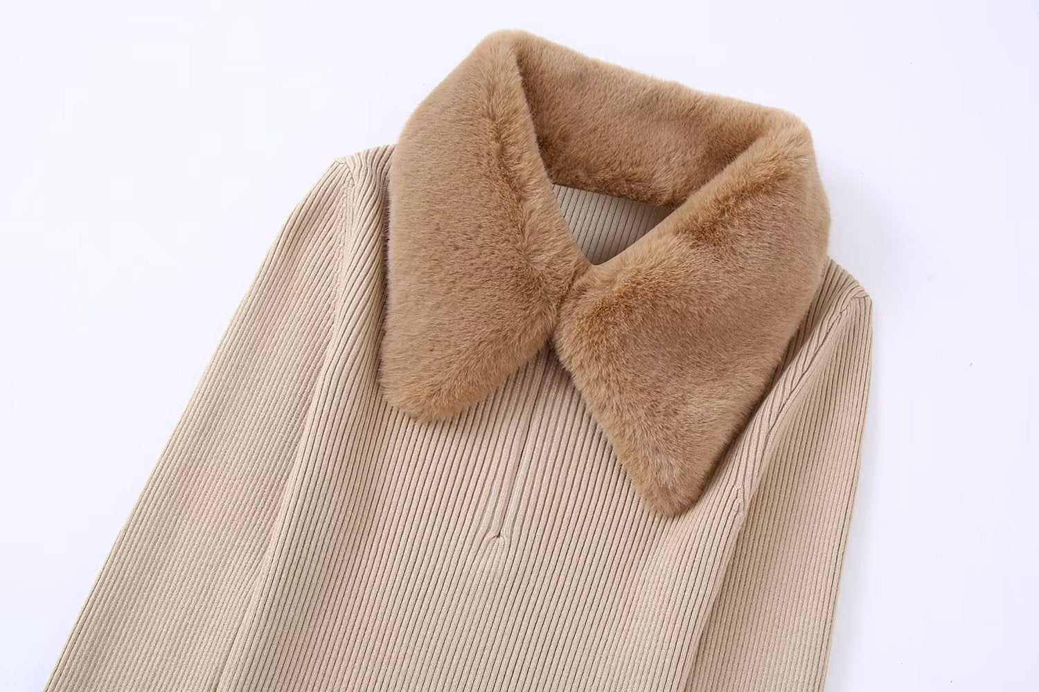 Peneran Autumn And Winter New Women's Faux Fur Effect Lapel Long-Sleeved Sweater Women