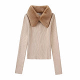 Peneran Autumn And Winter New Women's Faux Fur Effect Lapel Long-Sleeved Sweater Women