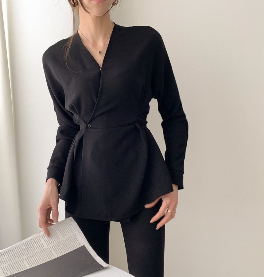 Christmas Gift  Vintage Long Sleeve V-neck Black Shirt Women 2020 New Office Lady Work Wear Blouses Female Loose Shirts Tops Blusas Mujer