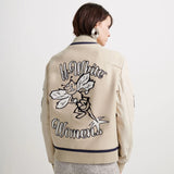 PENERAN Varsity Jacket Women Vibe Embroidery Letter PU Leather Winter Bomber Jacket Women Hip Hop Luxury Beige Men Baseball Jackets Coat