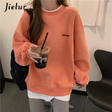 Peneran Orange Gray Sweatshirt Women M-XL Fake Two Piece M-XL Size Hoodie Female Loose Korean Fleece Streetwear Letter Embroidery
