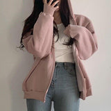 Autumn Solid Oversized Women's Jackets Streetwear Zipper Loose Korean Fashion Hooded Coats Joggers Women Jackets Cuteandpsycho 1029