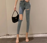 Vintage Ripped Skinny Jeans for Woman High Waist Elastic Denim Light Blue Pencil Pants Woman Denim Hole Korean Y2k Jean Female
