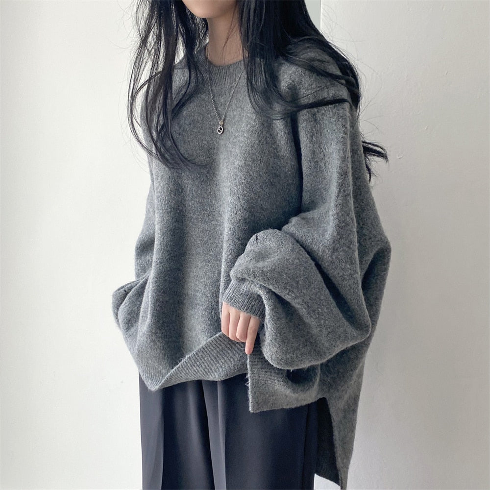 Peneran Lazy Style Oversize Femme Pullover Tops Office Lady Soft Autumn 2022 OL Warm Chic Women Knitwear Sweaters Jumpers