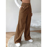 Women Vintage High Waist Corduroy Wide Leg Pants Winter Clothes Solid Loose Coffee Zipper Fly Trousers Y2K Streetwear