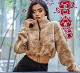 Christmas Gift  Winter Plush Trutleneck Zipper Loose Warm Pullovers Women's Fashion Solid Drawstring Long Sleeves Casual Lady Streetwear