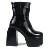 Design female thick high heels boots fashion  pu leather boots women 2022 party sexy shoes woman