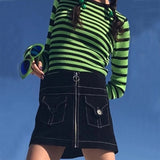Green Black Striped Sweater Long Sleeve Ribbed Knit Tops Jumper Harajuku Aesthetic Girl Women Pullovers Streetwear