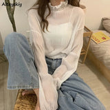 Christmas Gift Blouses Women Pure Turtleneck All-match Stylish Casual Artistic Newest Korean Style Mujer Popular Clothes College Spring Classy