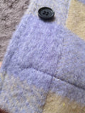 Check Overshirt Chic Pastel Purple Plaid Button Up Pocket Collared Oversized Shacket Women's Jackets & Coats *