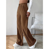 Women Vintage High Waist Corduroy Wide Leg Pants Winter Clothes Solid Loose Coffee Zipper Fly Trousers Y2K Streetwear