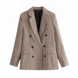 Christmas Gift Fashion Autumn Women Plaid Blazers and Jackets Work Office Lady Suit Slim Double Breasted Business Female Blazer Coat Talever