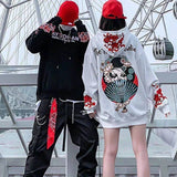 Peneran Hip Hop Hoodie Women Sweatshirt Japanese Geisha Harajuku Streetwear Embroidery Flower Hoodies Warm Pullover Couple Thick