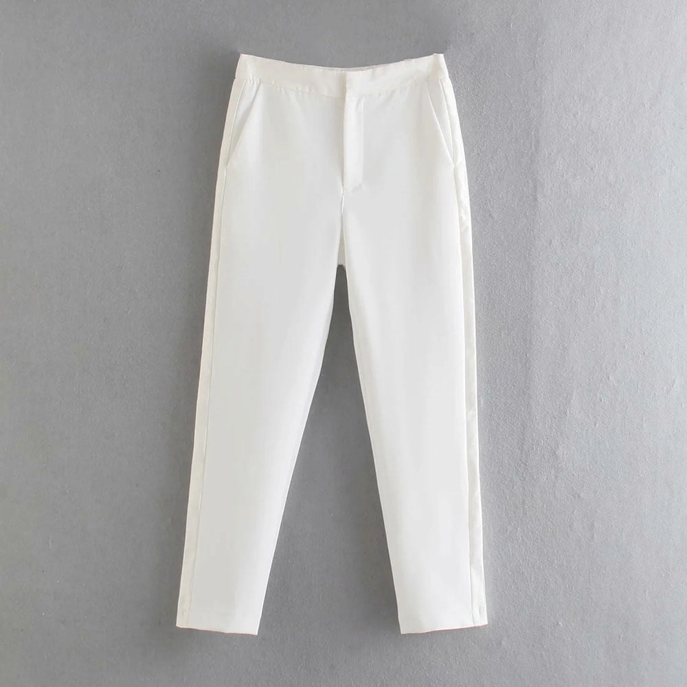 PENERAN 2022 Women Two-Piece Set Vintage White Office Lady Single Button Blazer Coat Female Fashion Slim High Waist Pants Suits