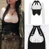 Graduation Gifts  Y2K Vintage Patchwork Kawaii Tshirts Fairycore Grunge Buttons Aesthetic Tops Square Collar Chic Frill Korean Shirt