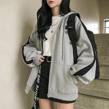 Graduation Gifts  Zip Up Hoodies Women Korean Style Solid Color Oversize Hooded Sweatshirt Jacket Casual Long Sleeve Loose Coats Girls Hoodie Tops