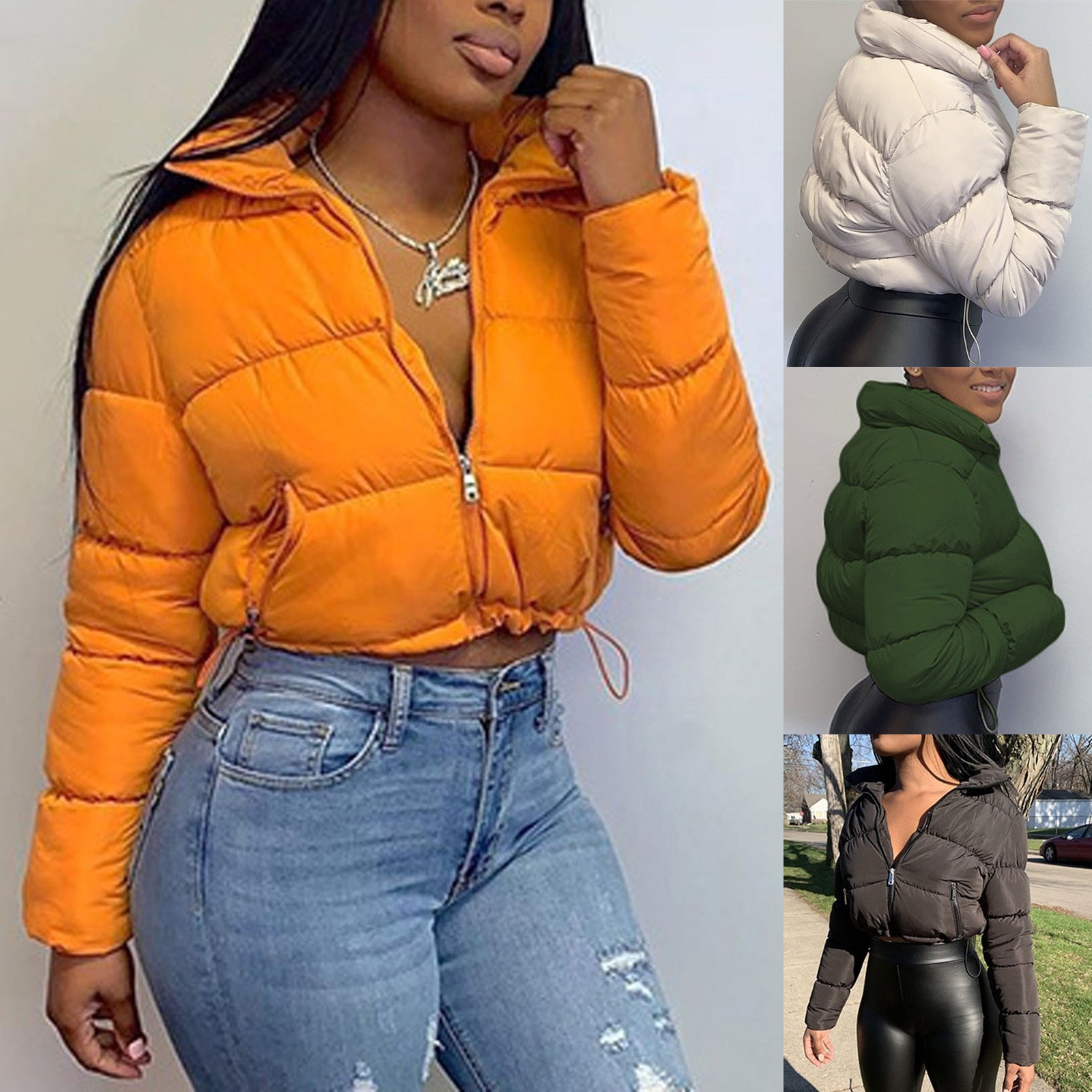 Fashion Winter Women Solid Colors Zipper Parkas Long Sleeve Stand-up Collar Cotton Short Snow Jacket Outerwear Padded Coat#g3