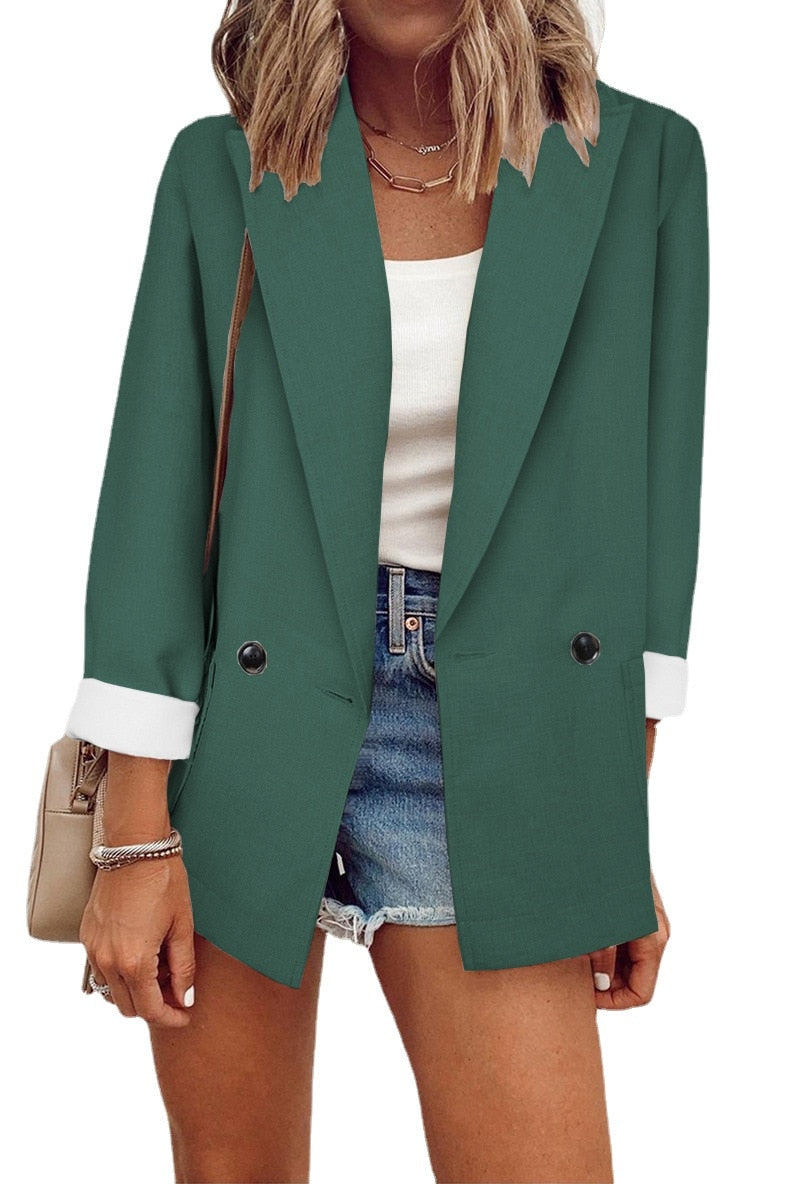 Thanksgiving Day Gifts Chic Loose Light Green Women Blazer Summer One Button Female Suit Jacket Full Sleeve Outwear Blaser Femme 2022 Elegant Outerwear