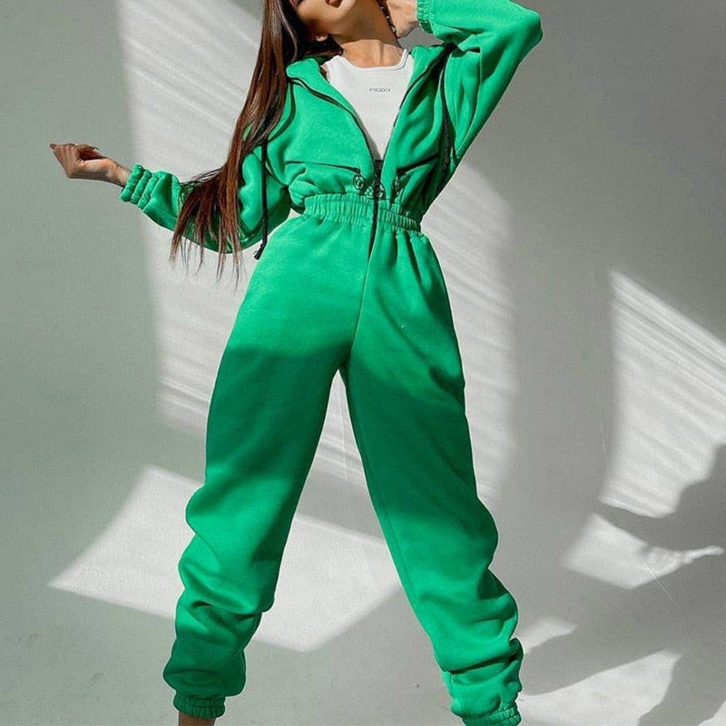 Christmas Gift Casual Women Basic Hoodie Two Piece Sets Zipper Drawstring Jacket Outerwear And Elastic Pencil Pant Suit Autumn Winter Tracksuit