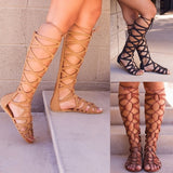 Peneran Peneran 2022 Roman Gladiator Bandage Sandals Women Knee High Flat Sandalias Botas Femininas Women Shoes Girls Summer Hollow Ankle Boot