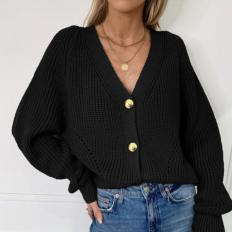 Christmas Gift Knitted Women's Loose V-neck Sweater Cardigan 2021 Autumn Long Sleeve Single Breasted All-match Knitwear Ladies Office Lady Tops