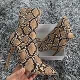High Quality Women Ankle Boots Snake Print Pointed Toe Footwear 10.5CM High Heels Female Boots Party Shoes Women 2022 New Winter