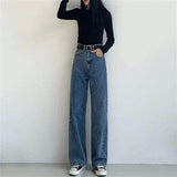 Vintage Loose High Waist Jeans Women Autumn Winter Plus Velvet Thicken Casual Wide leg Denim Pant Female Black Straight Trousers