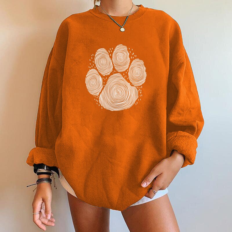 Christmas Gift Cute Dog Paw Footprints Print Funny Women Sweatshirts Oversized Long Sleeve Sweatshirt Harajuku Tops Streetwear Sudadera Mujer