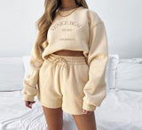 Christmas Gift Fall New Fashion 2Two-Piece Sets Letter Print Pullover Sweater + Elastic Waist Tie Shorts For Women Street Activity Suits