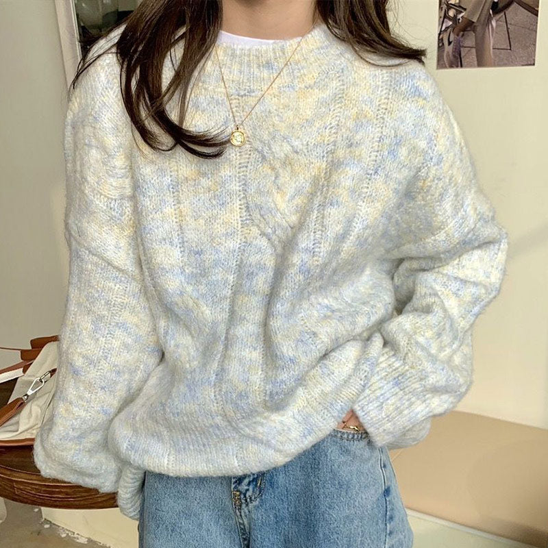 Winter Sweater Women O-Neck Pullovers Vintage Thick Knitted Sweaters Chic Long Sleeve Top Korean Style Loose Pink Sweater