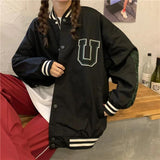 Peneran Spring Jacket Women Windbreaker Coat Letter Harajuku Loose Baseball Uniform Streetwear Casual Basic Coat Oversize All-Match Tops