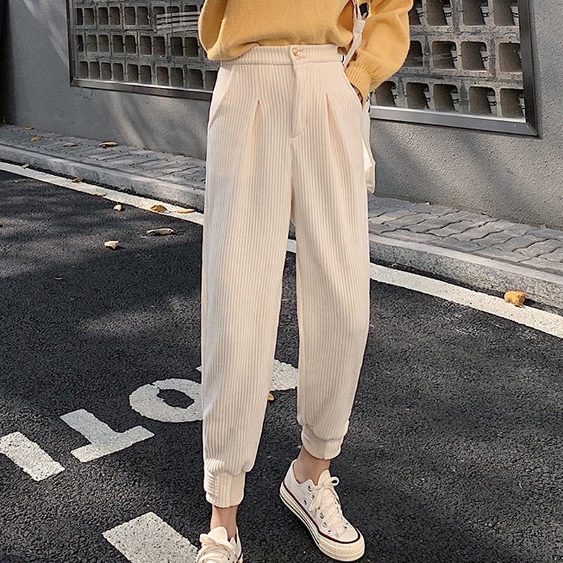 JMPRS Winter Corduroy Pants Women Thick Warm Plus Size Fashion Zipper  Elastic High Waist Pencil Pant Causal Loose Baggy Trousers 211216 From  20,22 €