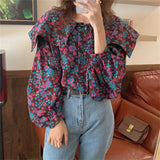 Peneran Florals Lapel Blouses Fashion Casual Women Chic New All Match Lady Printed 2022 Autumn Loose Sweet Streetwear Tops