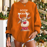 Christmas Gift Merry Christmas Reindeer Print Funny Women Sweatshirts Drop Shoulder Oversized Loose Hoodies Cute Sweatshirt Women Harajuku Tops