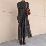 Christmas Gift  Palace Style Retro Chic 2021 Office Lady Elegant Print A-Line Floral Gentle Full-Sleeved Waist-Controlled Long Dresses