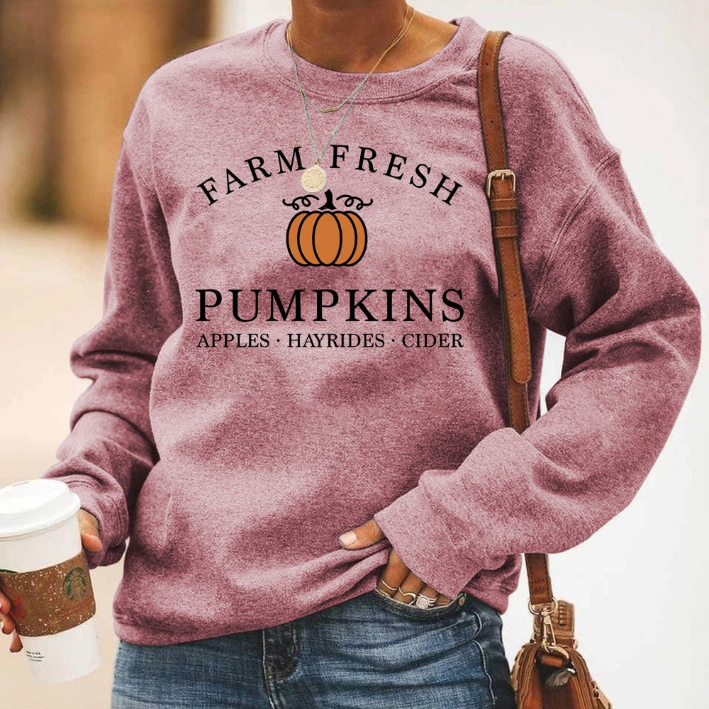 Peneran Women Fall Sweatshirt Farm Fresh Pumpkins Sweatshirts Vintage Pumpkin Patch Halloween Crewneck Pullovers Harajuku Hoodie