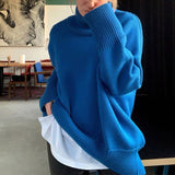 Peneran Spring And Autumn Women Solid Round Collar Knitted Pullover Sweater Fashion Female Casual Lantern Sleeve Sweater