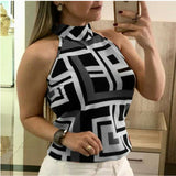 PENERAN Women Blouses Sexy Leopard Print Ladies Shirts And Tops Halter Blouse Sexy Sleeveless Tops Womens Clothing Summer Female Blouses