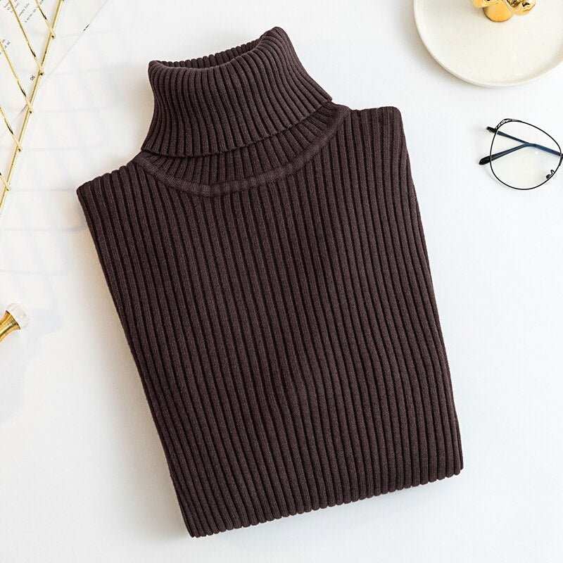 Women Casual Turtleneck Knitted Sweater Lady Winter Warm Fashion Korean Harajuku Elastic Long Sleeves Solid Pullovers Sweater