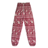 PENERAN Women Red Elephant Design Loose Fit Harem Pants Hippie Workout Party Beach Pants Casual Trousers