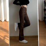 Peneran Jeans Women Denim Brown Fashion All-Match Boot Cut Spring Autumn Trousers High Waist Skinny Elasticity Korean Style  Street