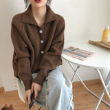 Peneran 2022 New Arrival Spring/Autumn Women Casual Loose Turn-Down Collar Long Sleeve Cardigan Sweet Cute Single Breasted Sweater P153