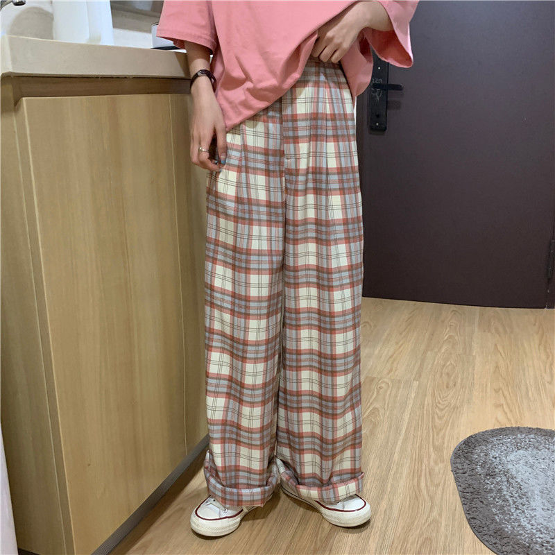Black Friday Sales Harajuku Plaid Pants Women Summer Vintage Oversize Straight Casual Loose Trousers Korean Fashion Wide Leg Pink Pants