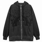 Vintage Women Hip-hop Streetshirt E-girl Punk Hoodie Dark Print Grunge Jacket Y2k Harajuku Anime Goth Hoodies Women Coat Zipper