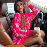 Women Letter Printed O Neck Knitted Sweater Jumper Female Streetswear Chic Style Top Fashion Simple Long Sleeve Pullover Dress