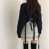 Peneran Back To School Crop Pullovers Women Harajuku Lace Up Sexy V-Neck Simple White Preppy Girls Sweaters Jumpers Elegant Knit Batwing Sleeve Spring