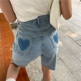 PENERAN Vintage Ripped Love Denim Shorts Women's Summer 2022 New Large Size High Waist Frayed Shorts Harajuku Casual Jeans Hot Shorts