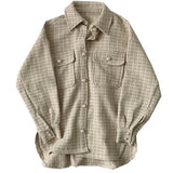 Flectit Women Tweed Shirt Jacket Overshirt Pearl Button Flap Pocket Lapel Collar Long Sleeve Shacket *